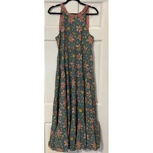 Natural Life Tiered Maxi Dress Small Floral Halter Sleeveless Boho Blue Garden